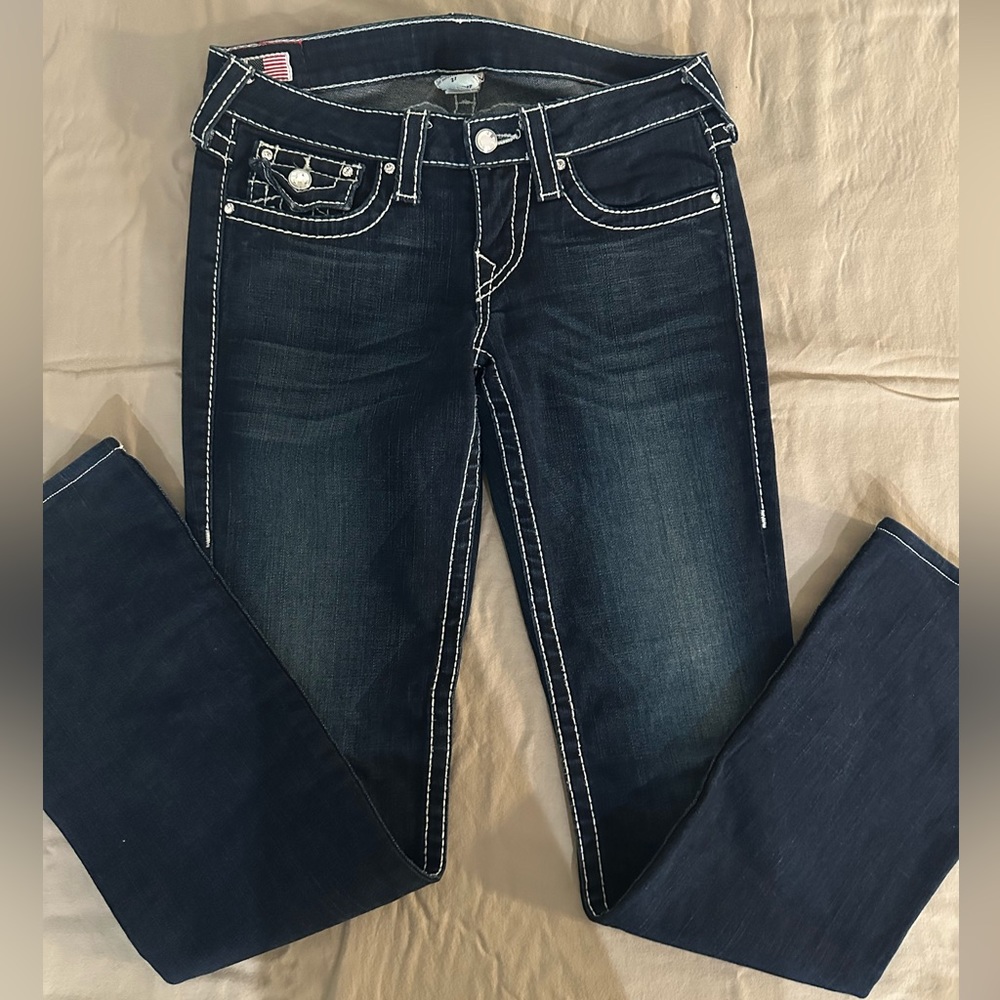 True Religion dark denim jeans with studded pockets